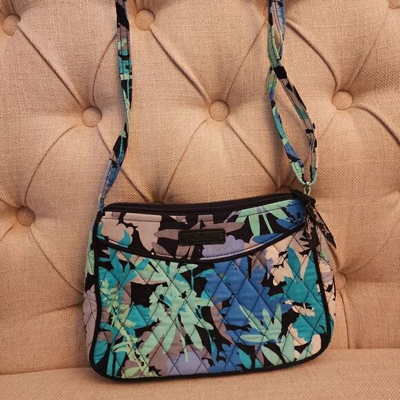 Vera Bradley Blue Green Camo Floral Small Crossbody Bag Purse - Picture 1 of 2